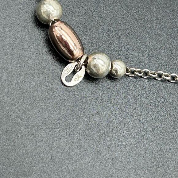 925 Sterling Silver Tri-Color Etched Beaded Bracelet Adjustable Marked - Picture 9 of 10